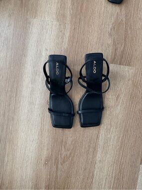 ALDO Black Strappy Square-Toe Heeled Sandals
